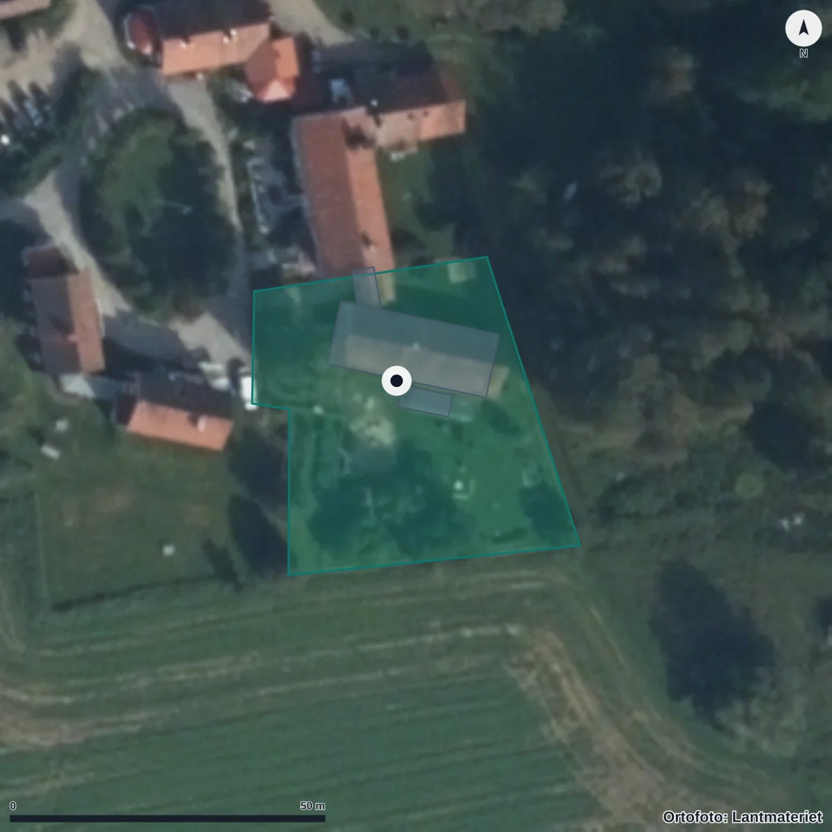 Flygbild över Personalkooperativet I Ur Och Skur Gammelgården, ortofoto från Lantmäteriet