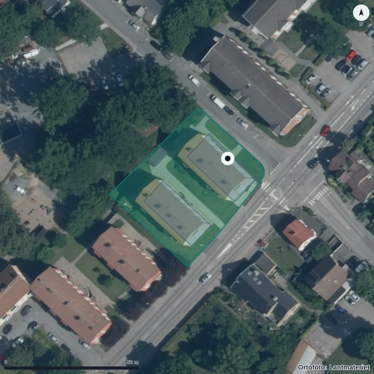 Flygbild över Polstjärnans Förskola, ortofoto från Lantmäteriet