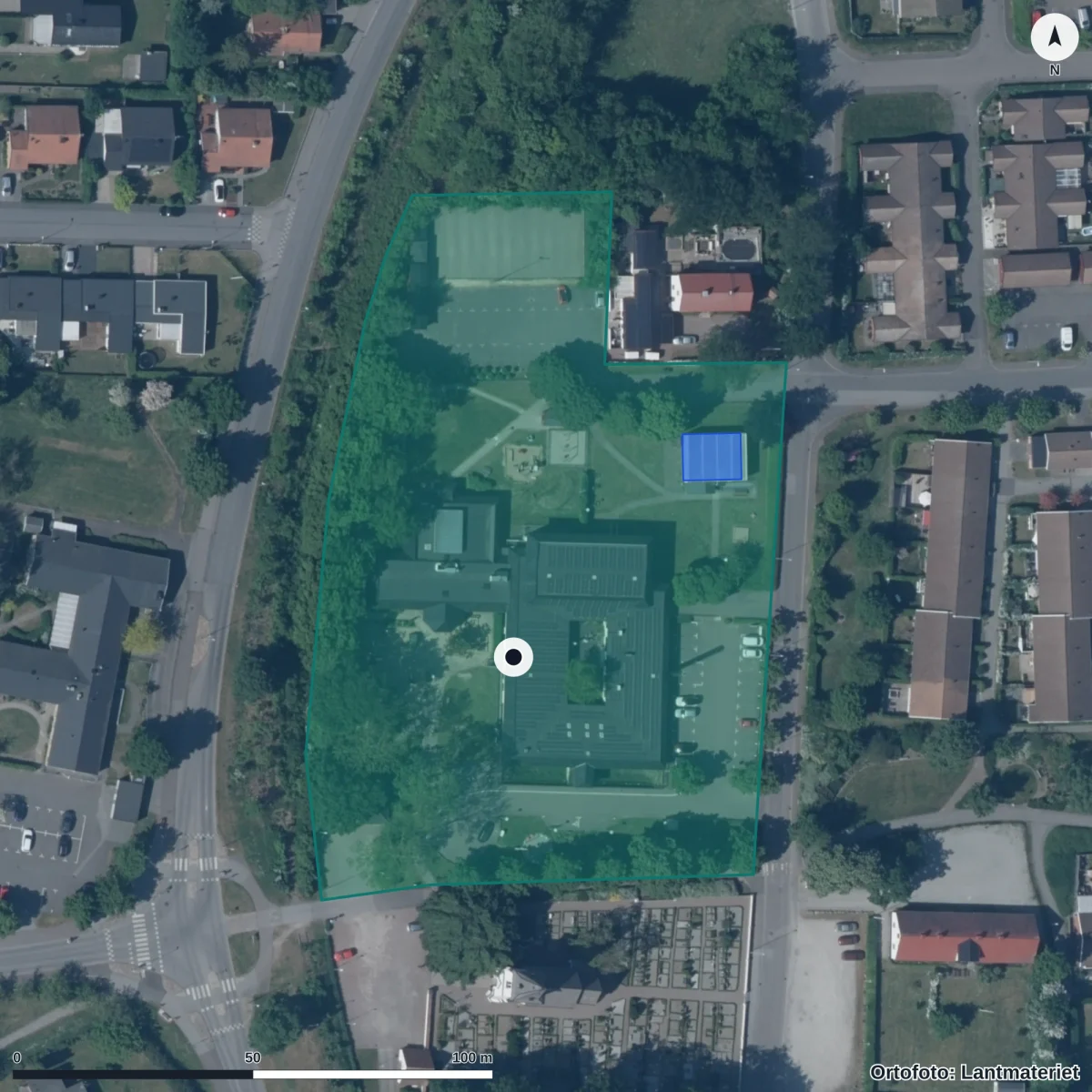 Flygbild över Förskolan Druvan, ortofoto från Lantmäteriet