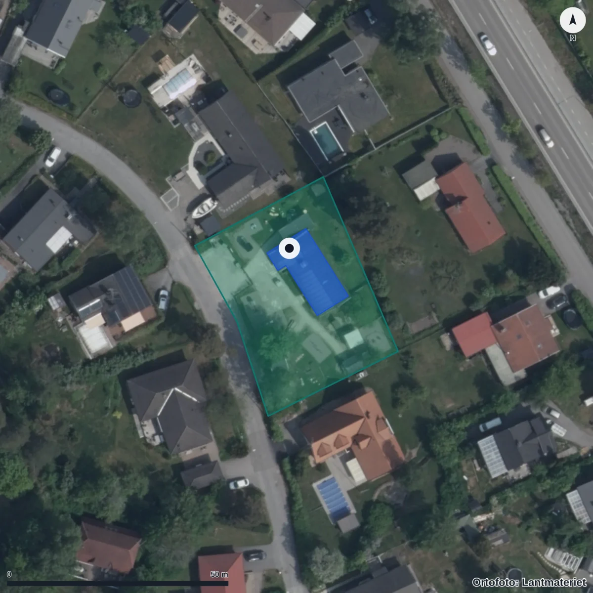 Aerial view of Förskolan Kryddan, orthophoto from Lantmäteriet