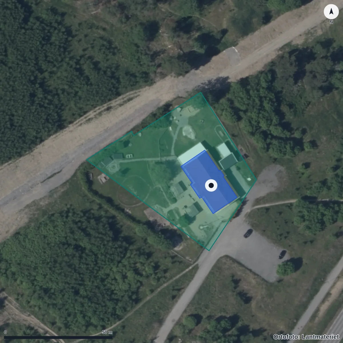 Flygbild över Vildvittrans Förskola, ortofoto från Lantmäteriet
