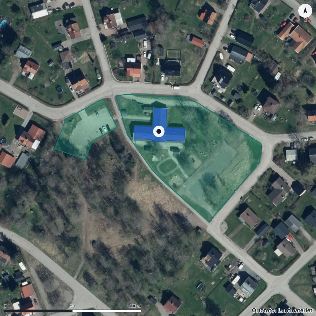 Aerial view of Ekens Förskola, orthophoto from Lantmäteriet