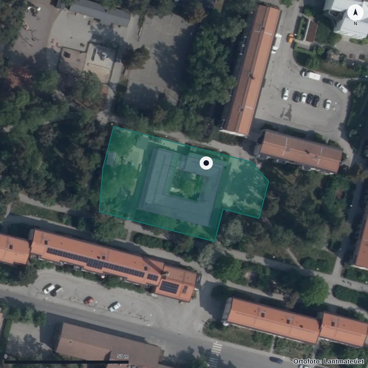 Aerial view of Förskolan Skatan, orthophoto from Lantmäteriet