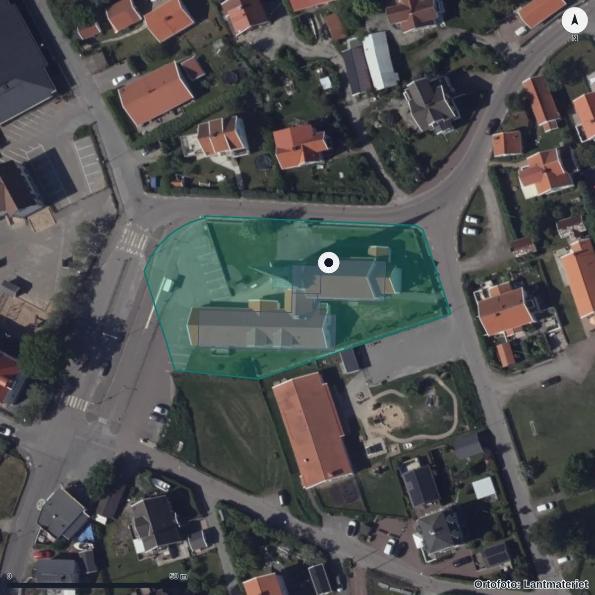 Flygbild över Kyrkängen, ortofoto från Lantmäteriet