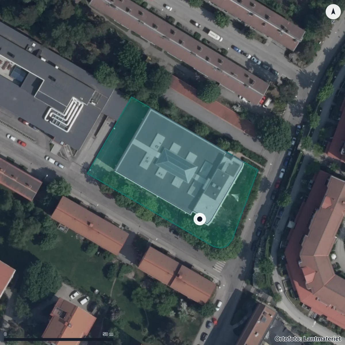 Aerial view of Förskolan Kompassen, orthophoto from Lantmäteriet