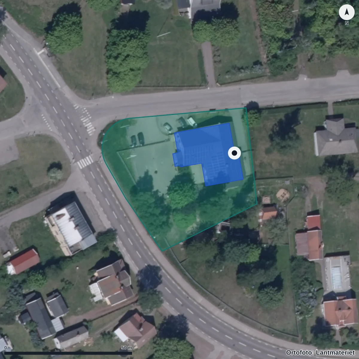 Flygbild över Juvelernas Hus, ortofoto från Lantmäteriet