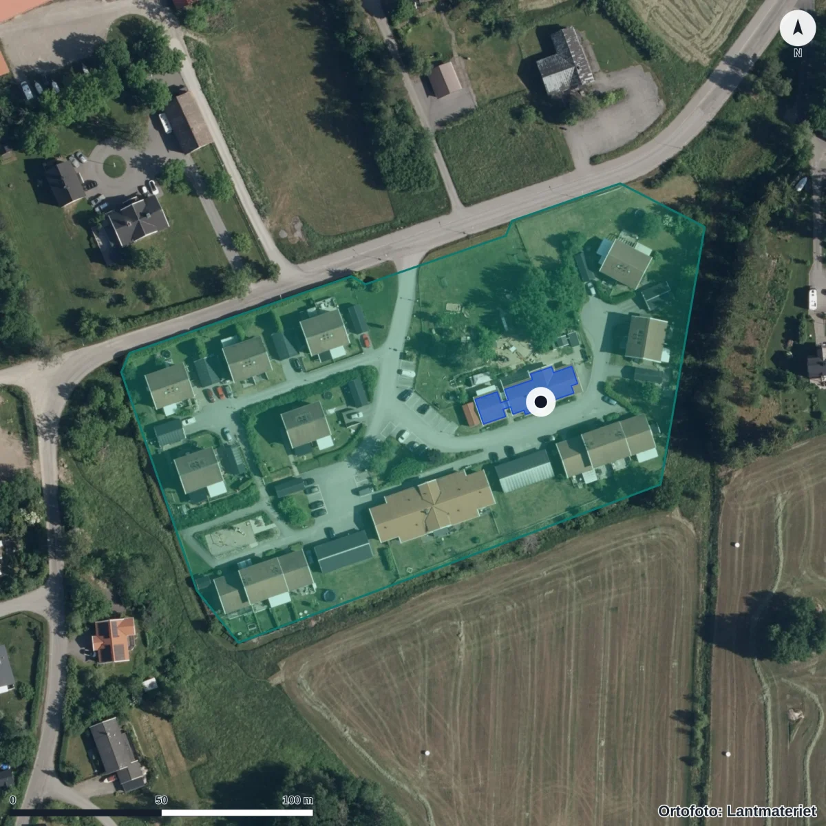 Flygbild över Ius Skorpans AB, ortofoto från Lantmäteriet