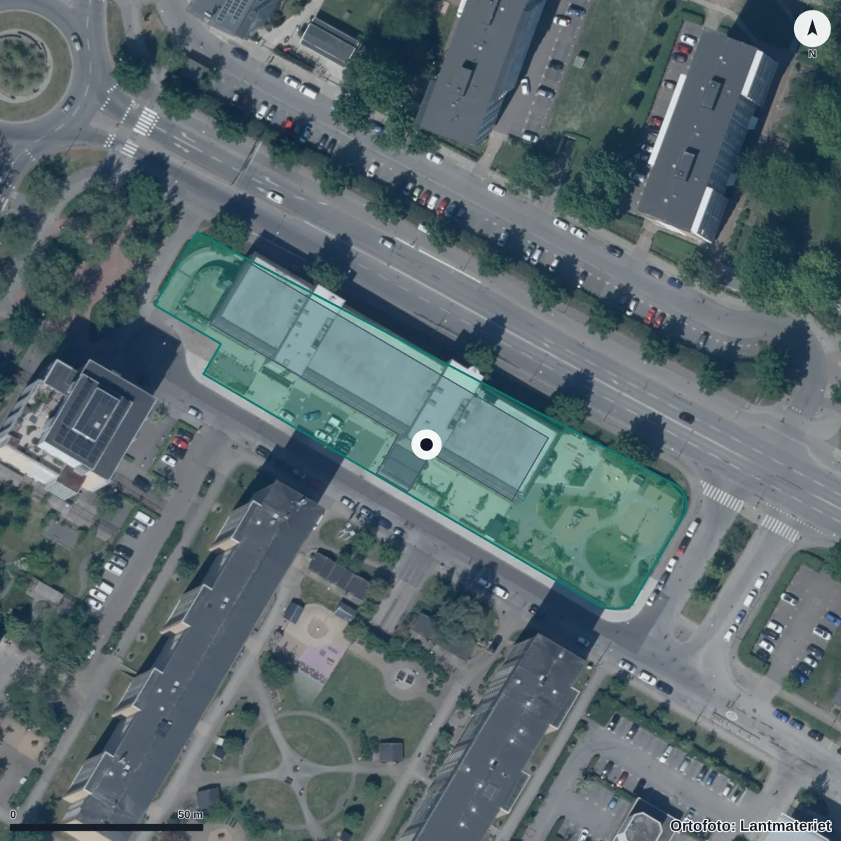 Flygbild över Förskolan Telningen, ortofoto från Lantmäteriet