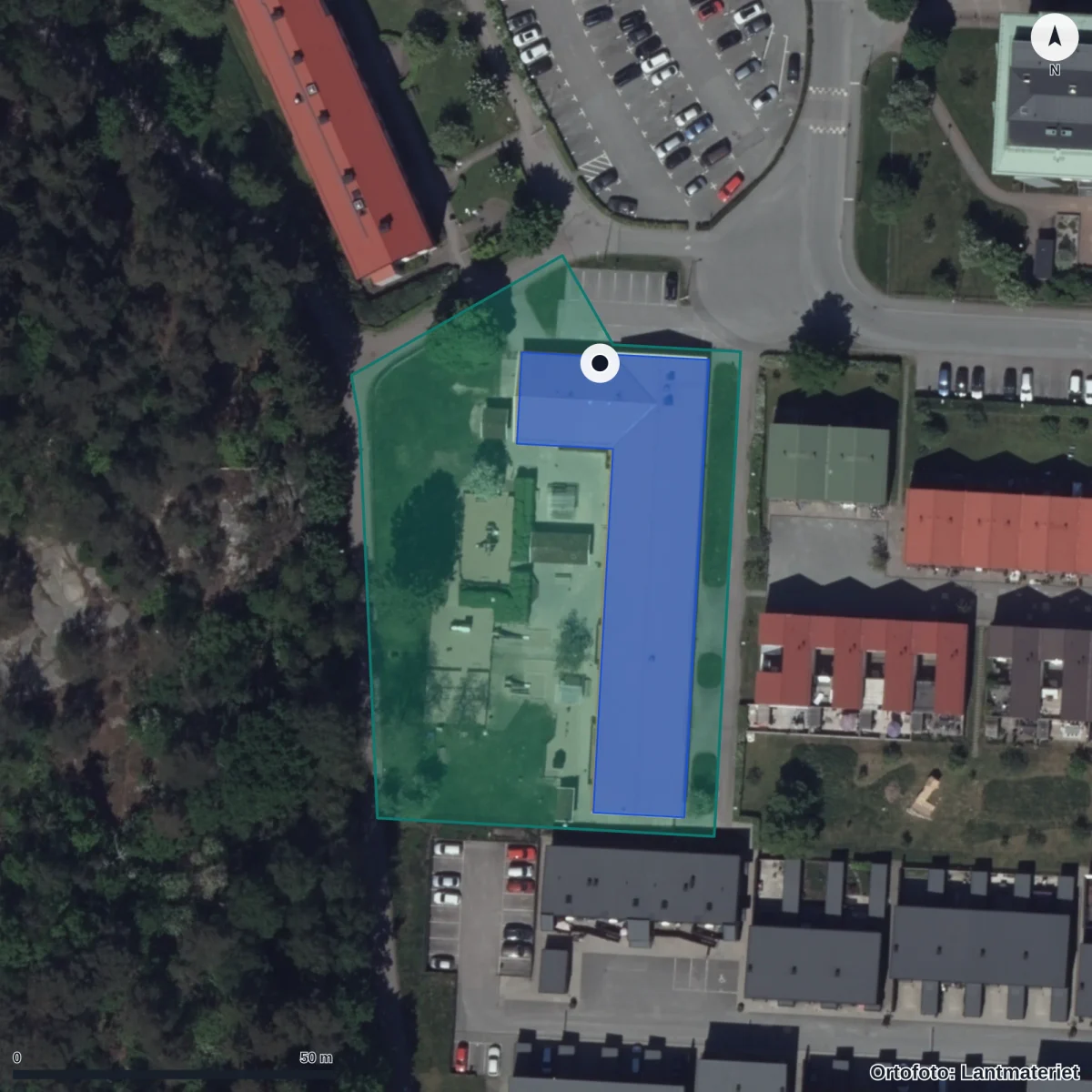 Flygbild över Fiolgatan 20 Förskola, ortofoto från Lantmäteriet