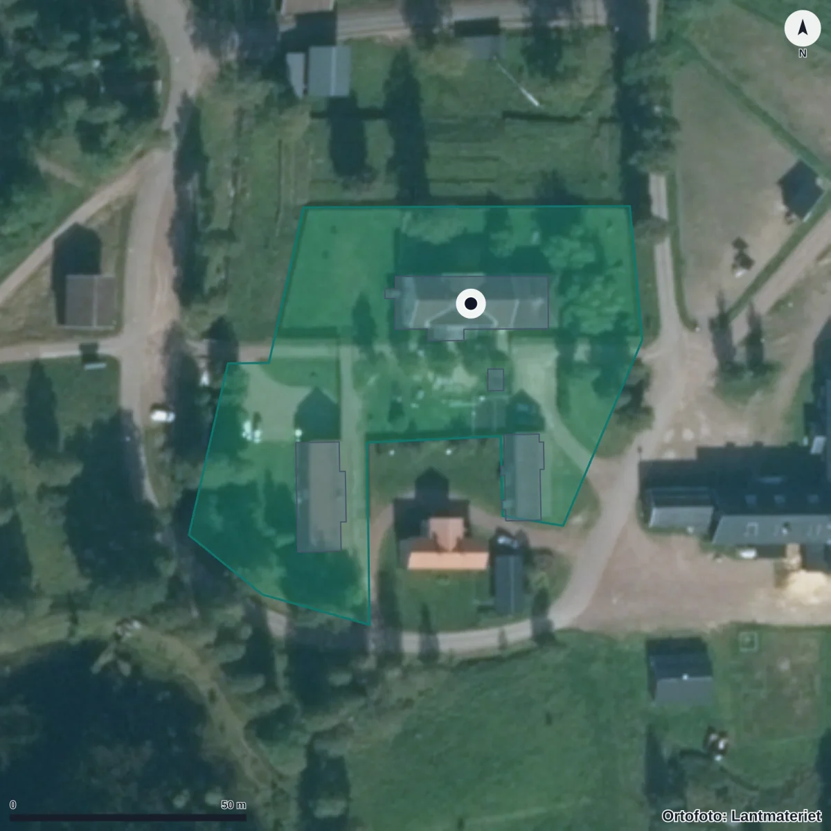 Flygbild över Porfyrgården Älvdalen, ortofoto från Lantmäteriet
