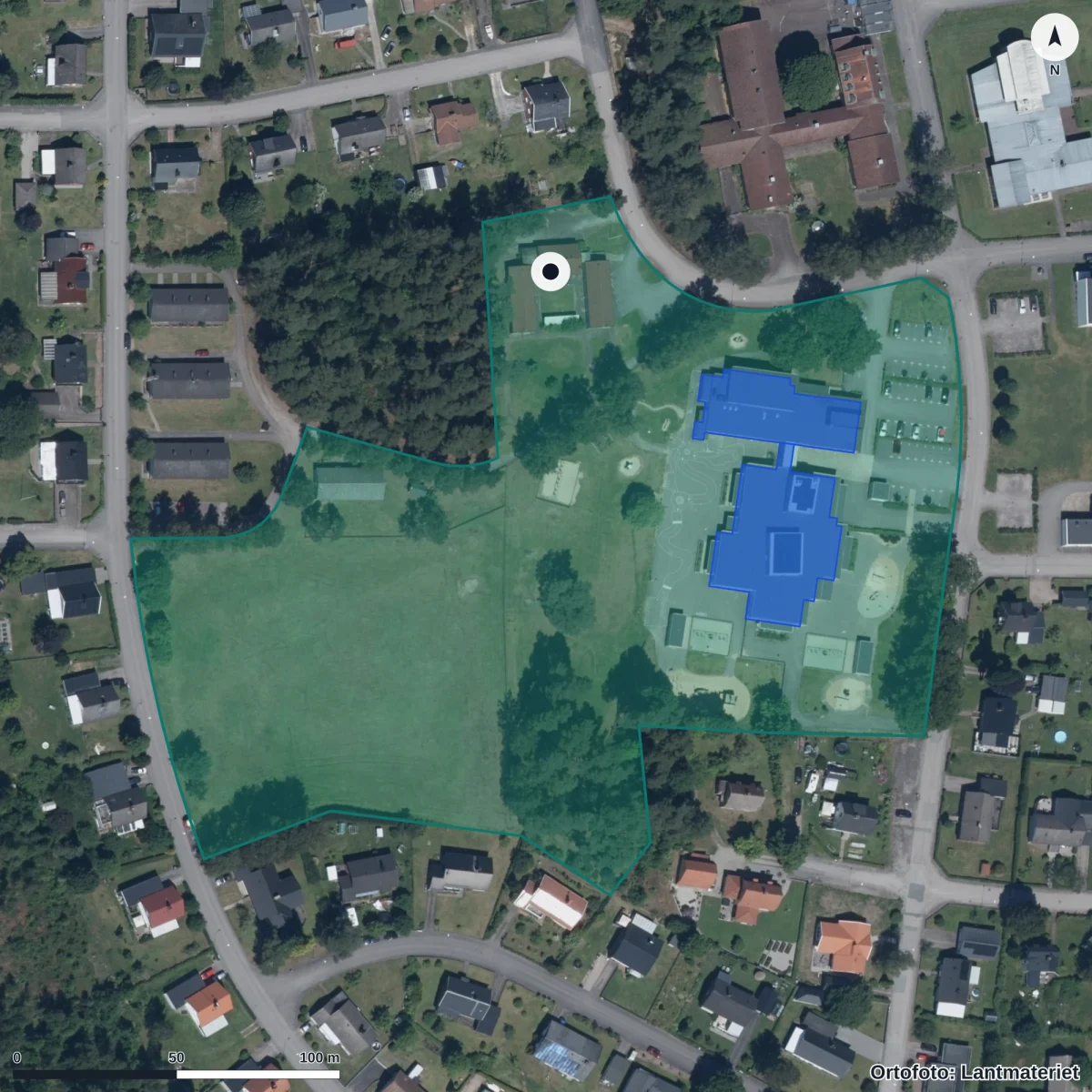 Aerial view of Bergalyckans Förskola, orthophoto from Lantmäteriet