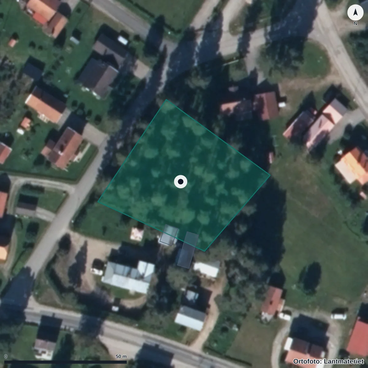 Flygbild över Korskrogens Förskola, ortofoto från Lantmäteriet