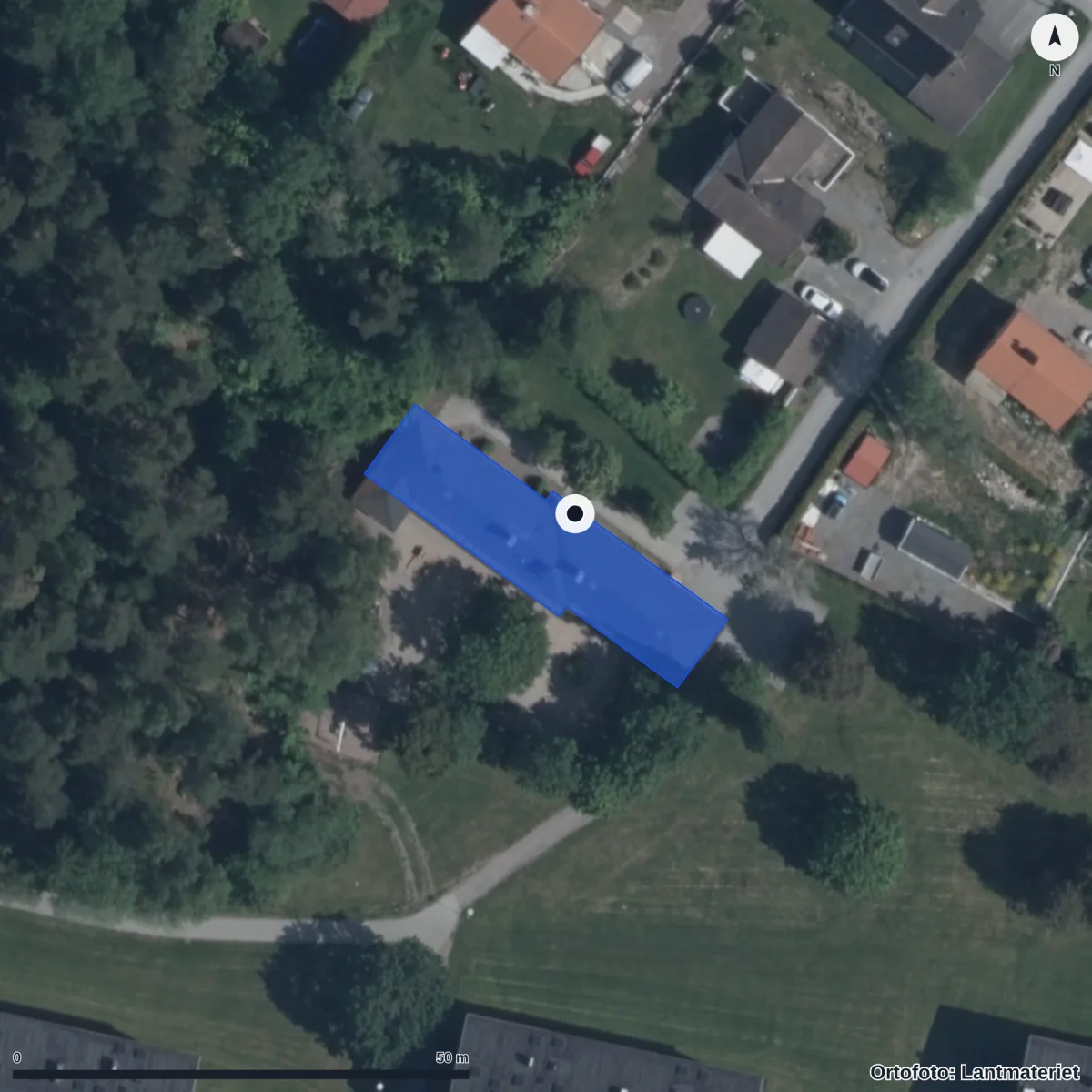 Aerial view of Skogsgläntans Förskola, orthophoto from Lantmäteriet