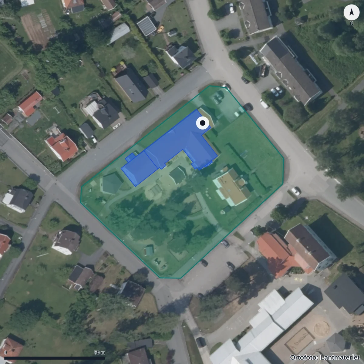 Flygbild över Annebergs Förskola, ortofoto från Lantmäteriet