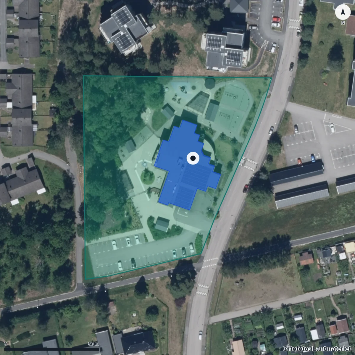 Aerial view of Regnbågens Förskola, orthophoto from Lantmäteriet