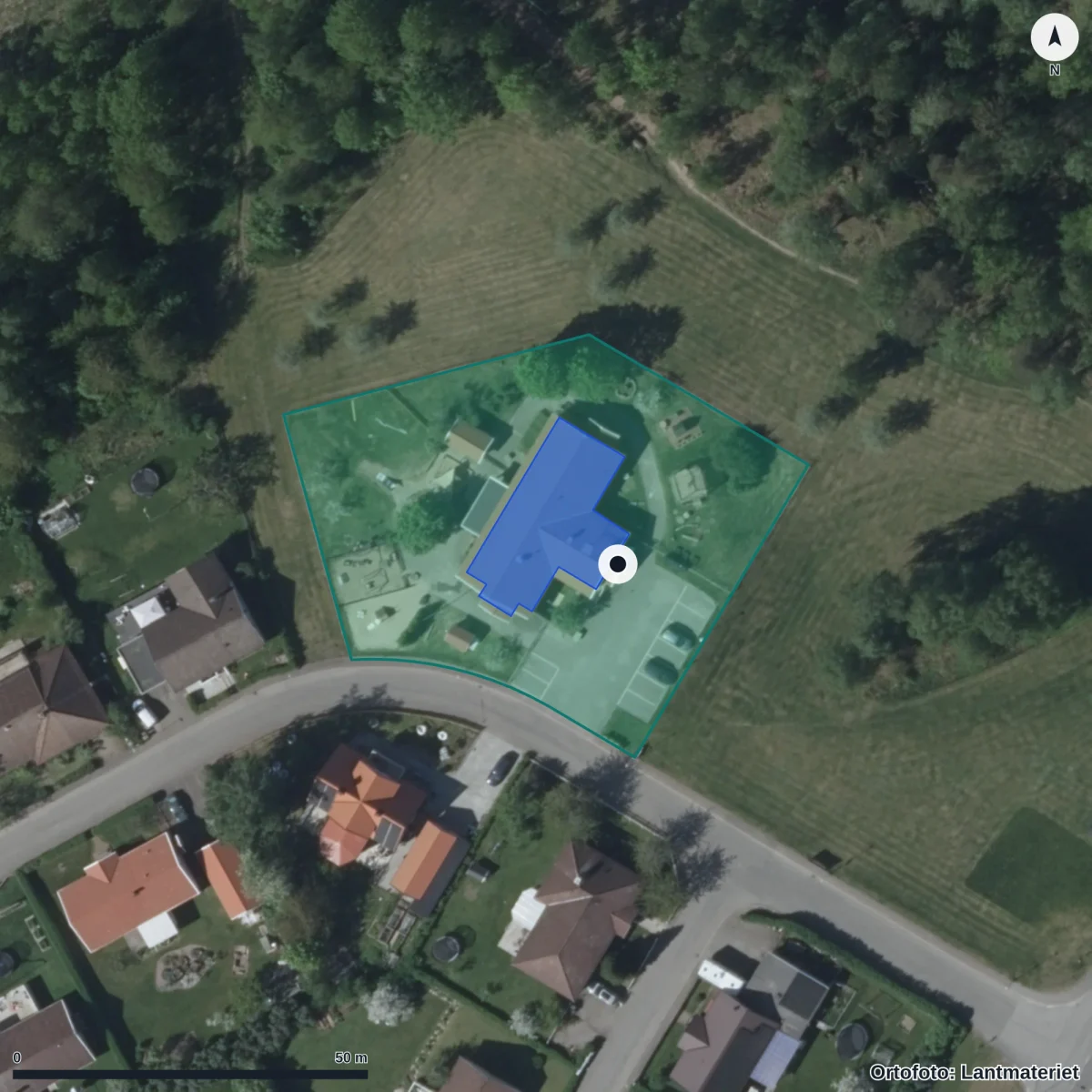 Aerial view of Lerdala Förskola, orthophoto from Lantmäteriet