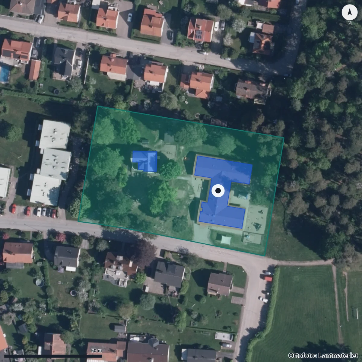 Flygbild över Örnäs Förskola, ortofoto från Lantmäteriet