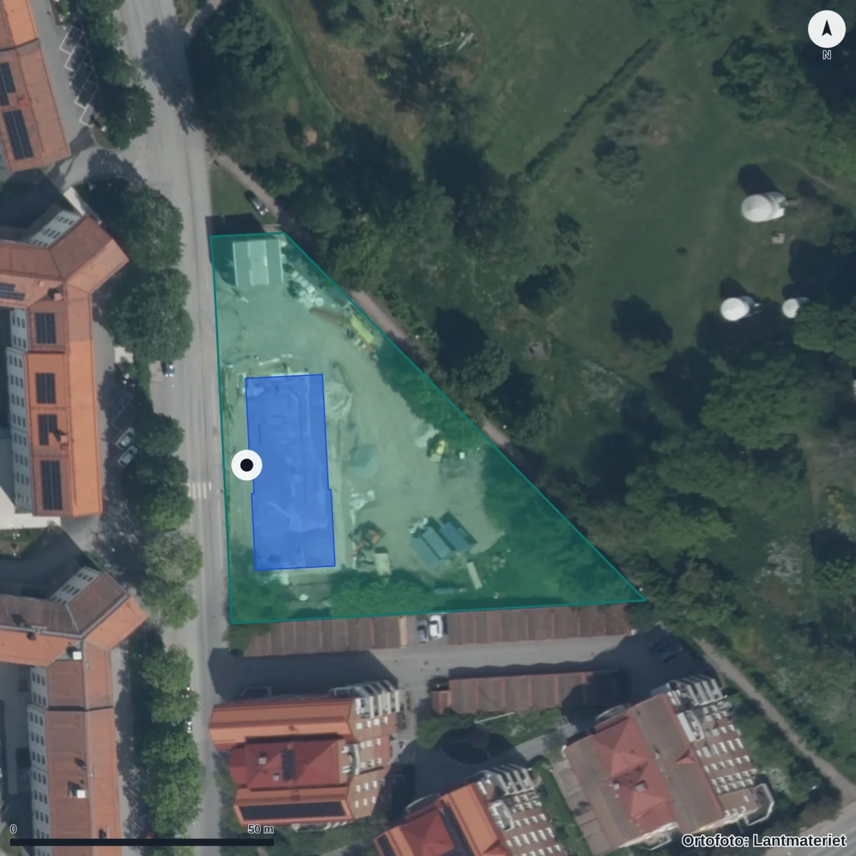 Aerial view of Karlavagnens Förskola, orthophoto from Lantmäteriet