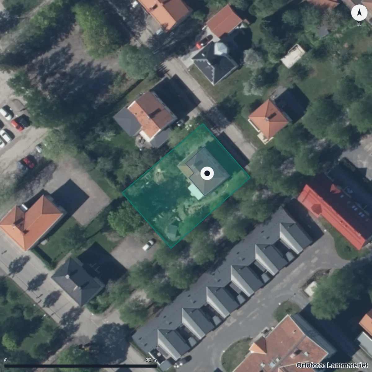 Flygbild över Ängsklockans Barnträdgård, ortofoto från Lantmäteriet