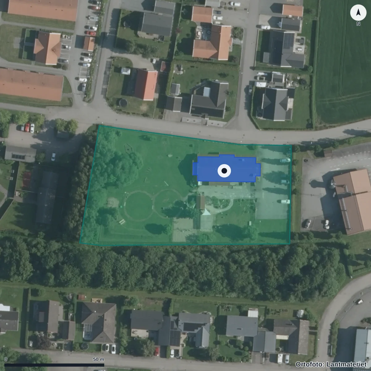 Aerial view of Solkulla Förskola, orthophoto from Lantmäteriet