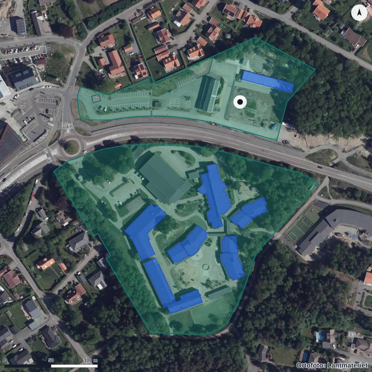Aerial view of Öjersjö Brunns Förskola, orthophoto from Lantmäteriet