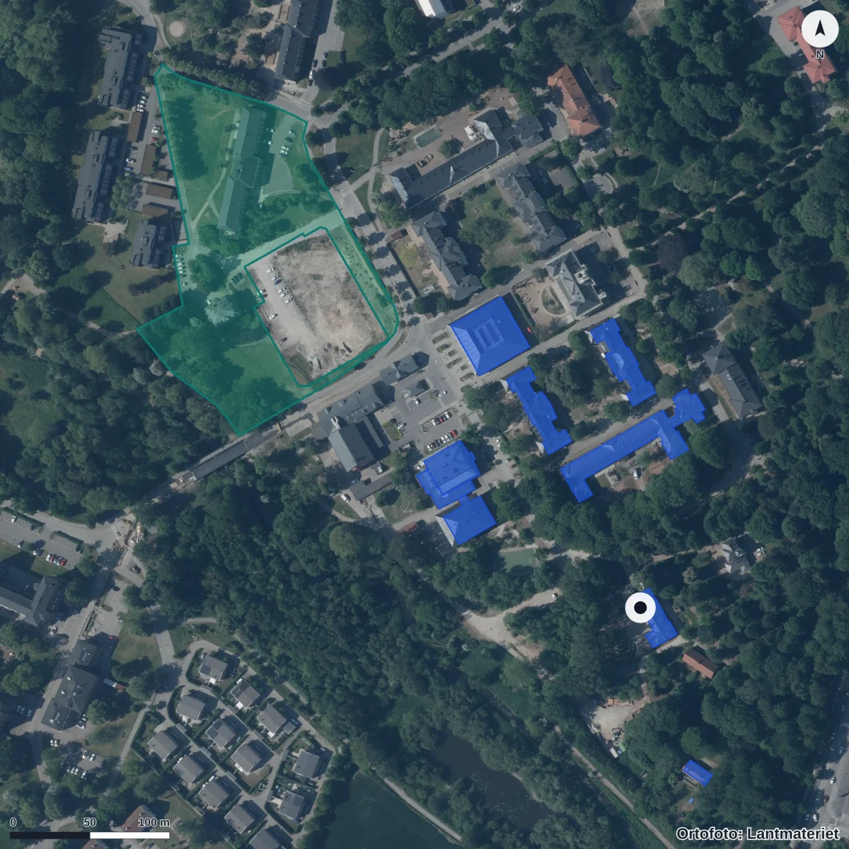 Flygbild över Kastanjens Förskola, ortofoto från Lantmäteriet