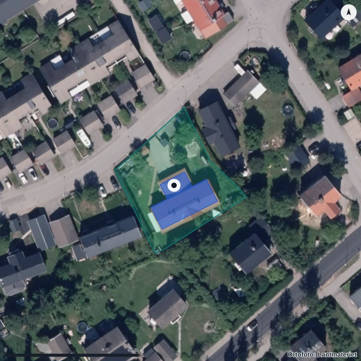 Flygbild över Förskolan Rosen, ortofoto från Lantmäteriet
