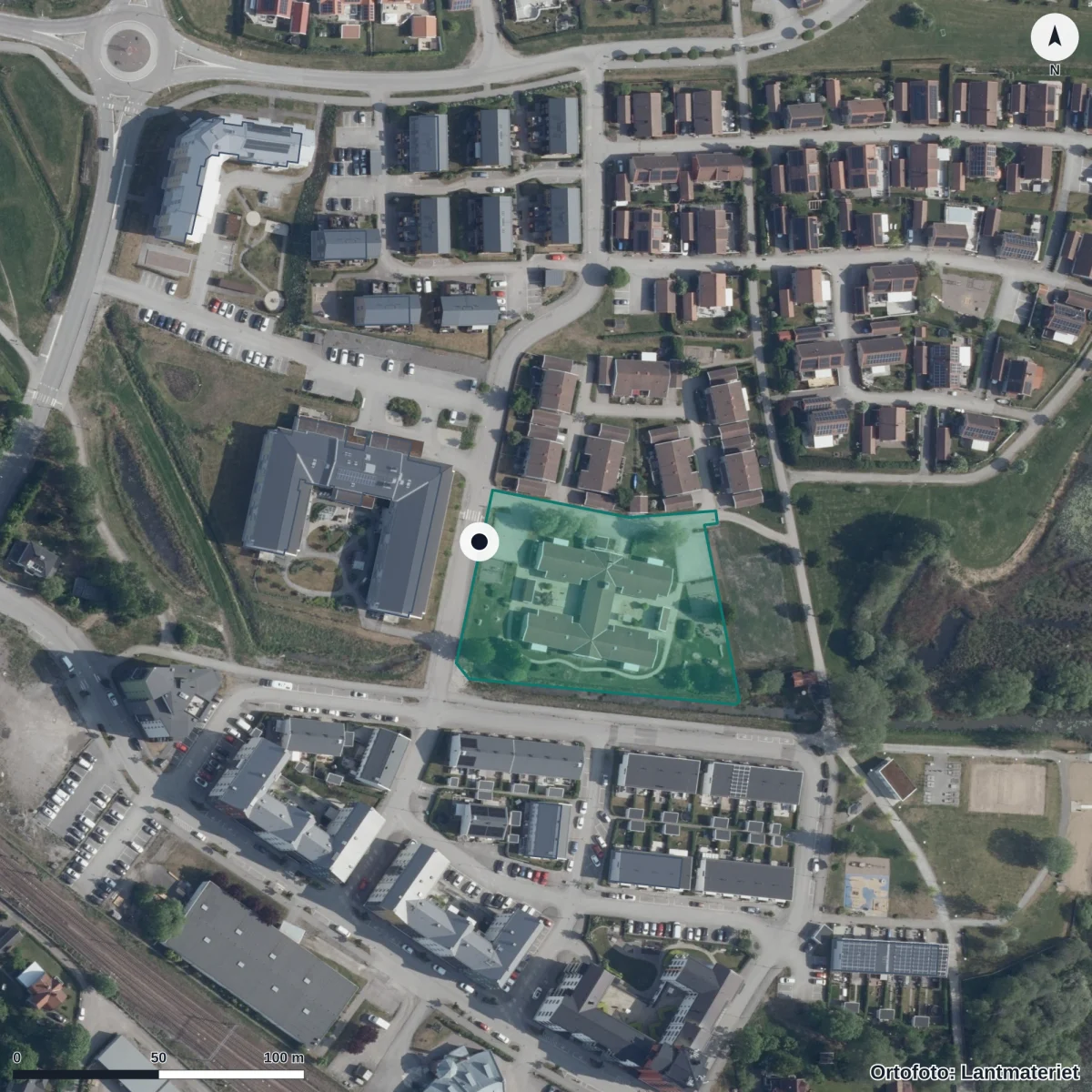 Aerial view of Förskolan Sjöstugan, orthophoto from Lantmäteriet