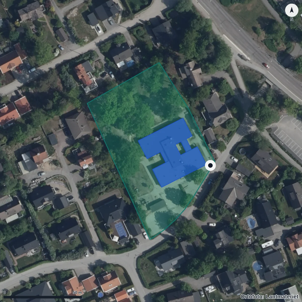 Flygbild över Hagens Förskola, ortofoto från Lantmäteriet