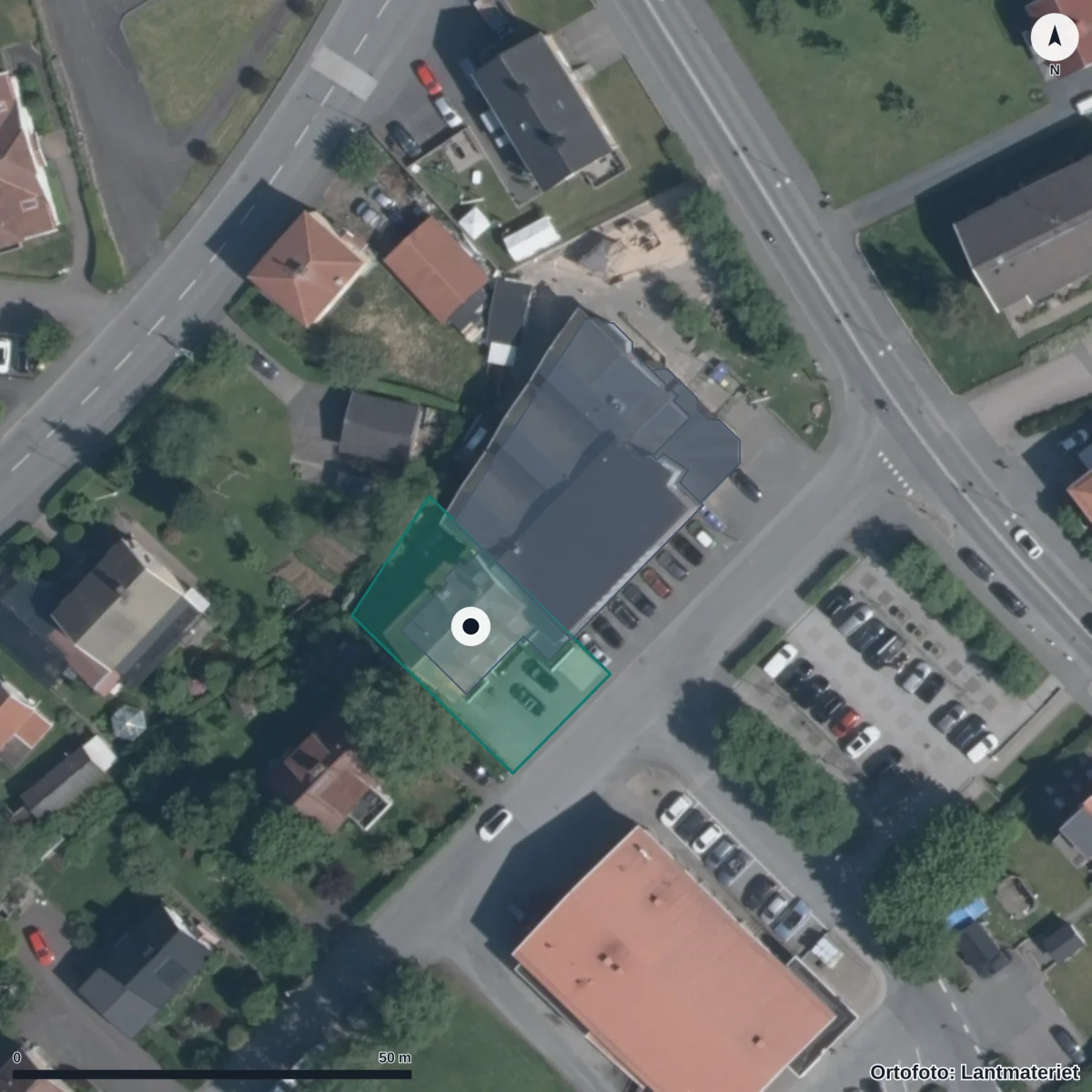Flygbild över Pingstliljans Förskola I Tenhult, ortofoto från Lantmäteriet