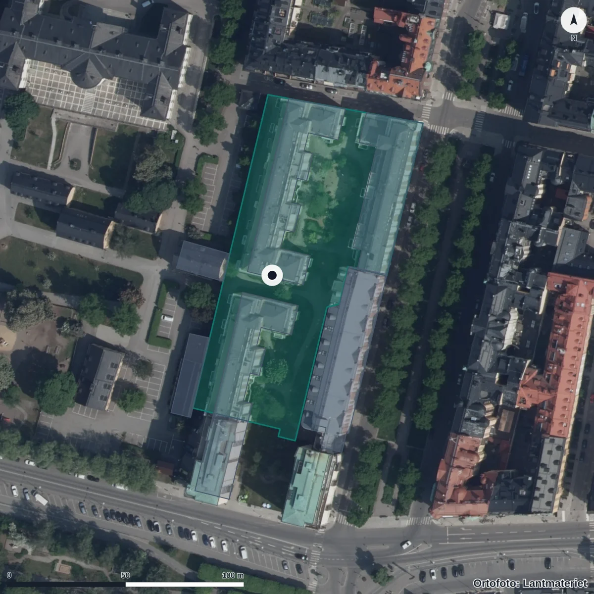 Aerial view of Förskolan Sebran, orthophoto from Lantmäteriet