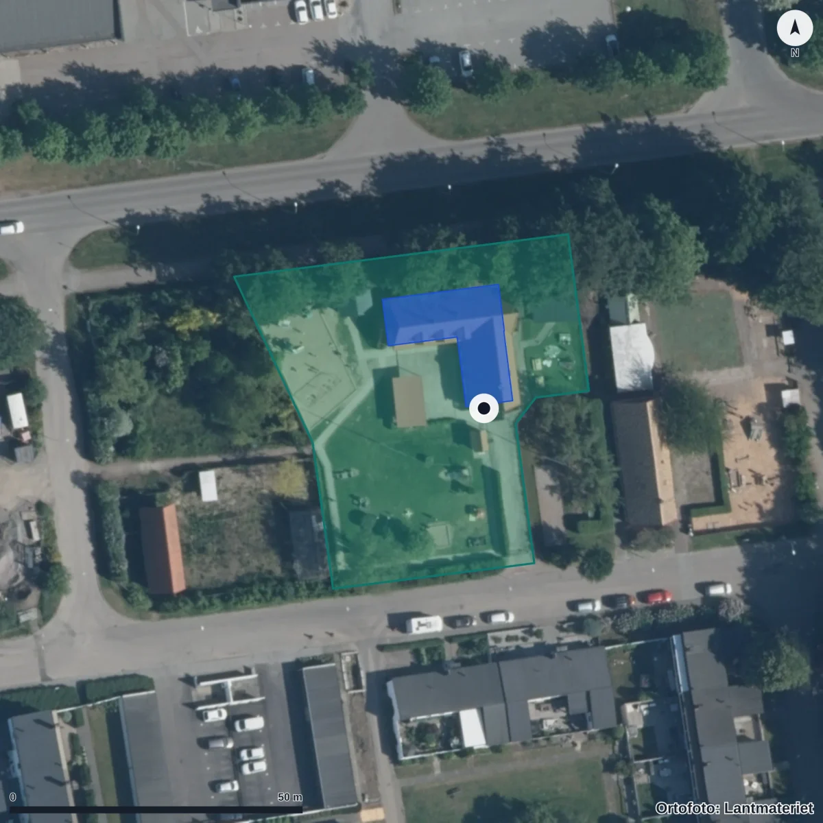 Flygbild över Landskrona Lek Och Lär Förskolan AB, ortofoto från Lantmäteriet