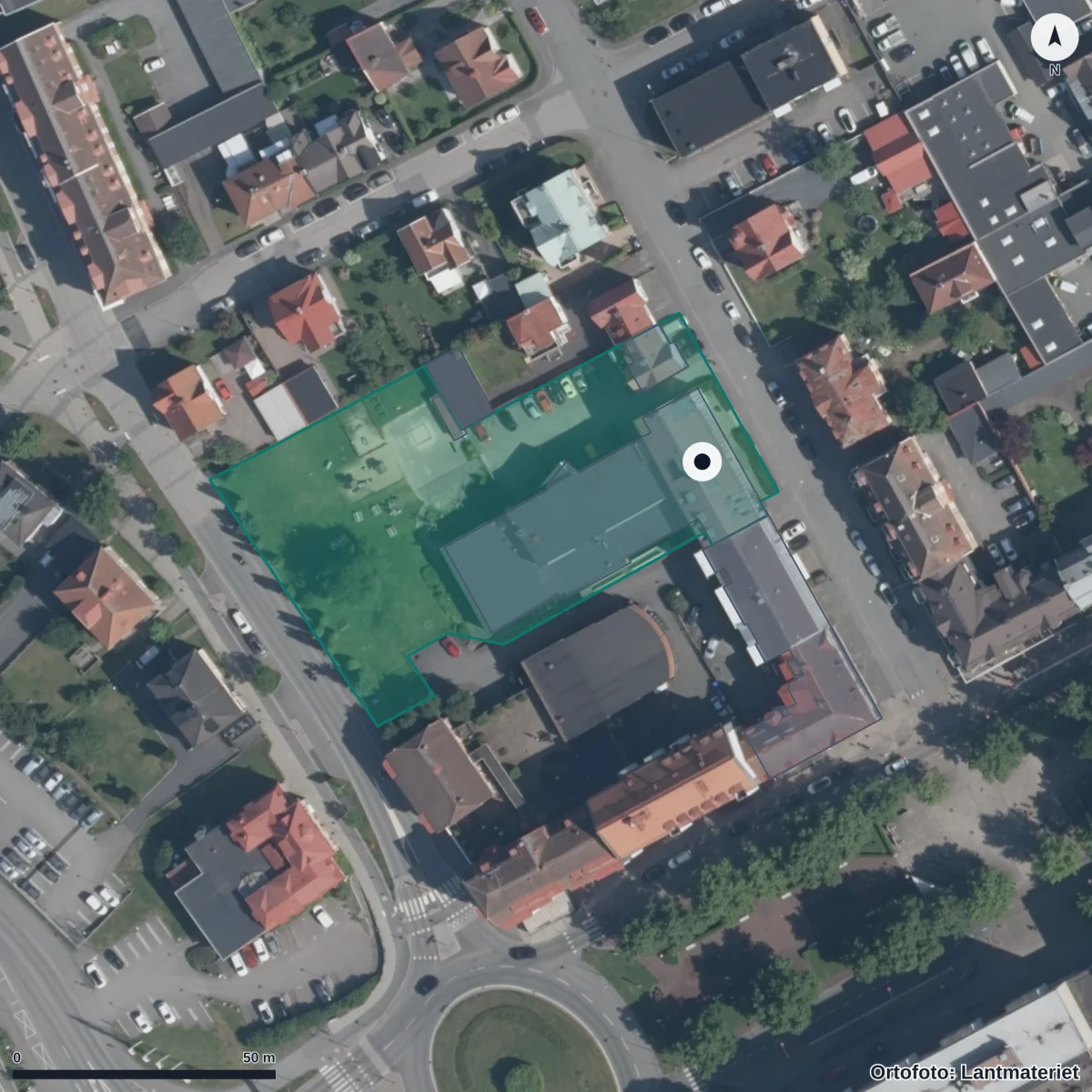Flygbild över Tegnérs Förskola, ortofoto från Lantmäteriet