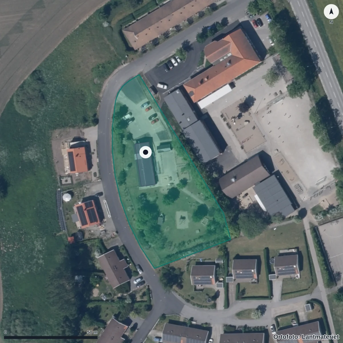 Flygbild över Sövestads Förskola, ortofoto från Lantmäteriet