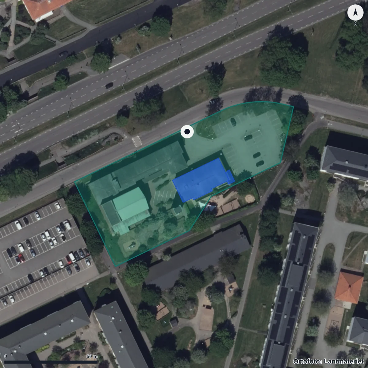 Aerial view of Arken, Tynnereds Kyrka, orthophoto from Lantmäteriet