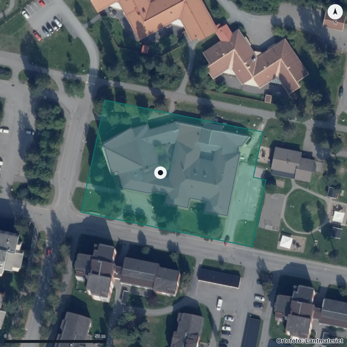 Aerial view of Björkbackens Förskola, orthophoto from Lantmäteriet