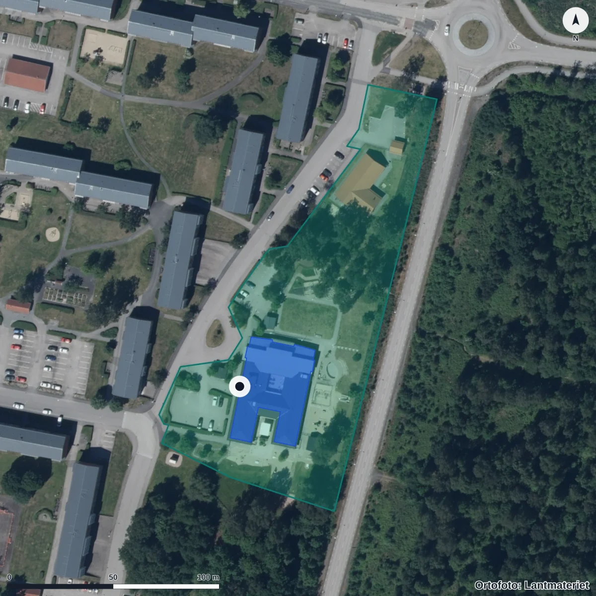 Aerial view of Tornets Förskola, orthophoto from Lantmäteriet