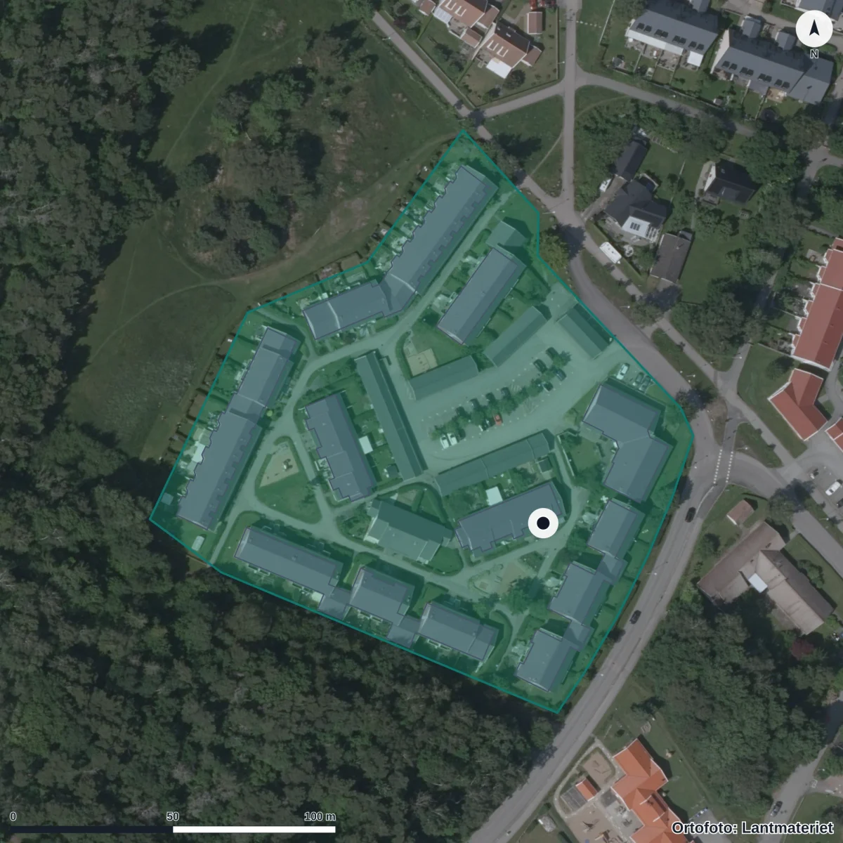 Aerial view of Fröets Förskola Varberg Ekonomisk Förening, orthophoto from Lantmäteriet