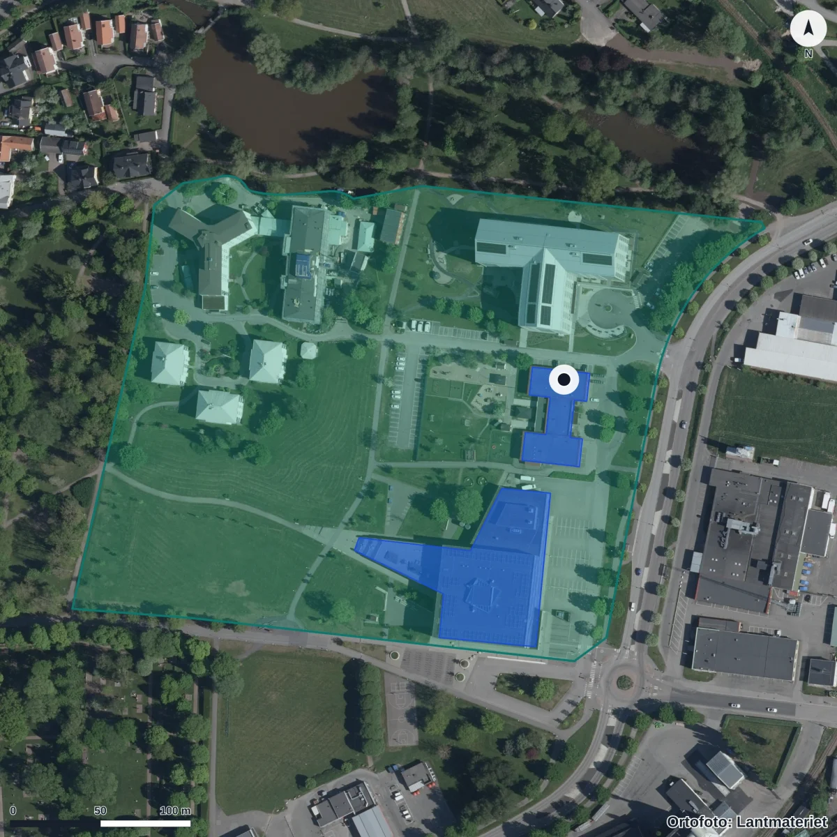 Aerial view of Förskolan Björkbacken, orthophoto from Lantmäteriet