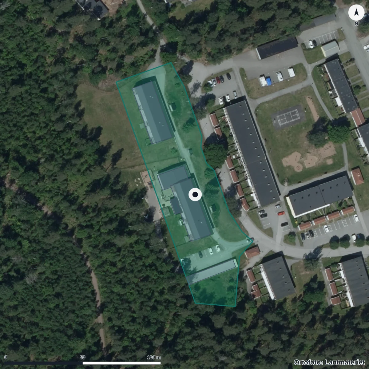 Aerial view of Örtagårdens Förskola, orthophoto from Lantmäteriet