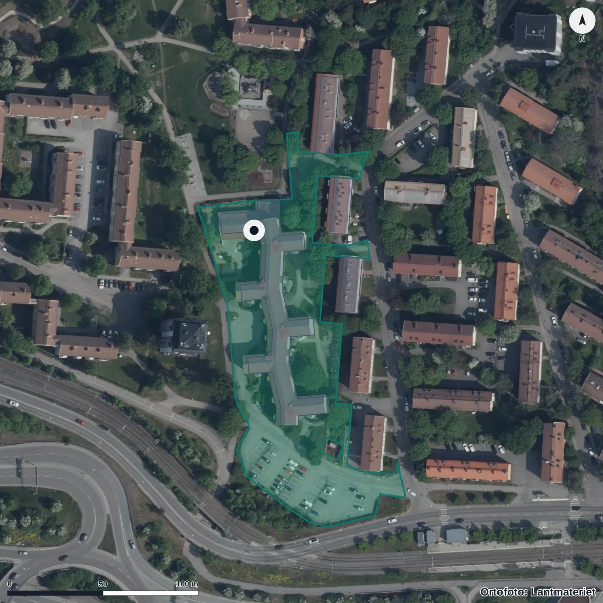 Flygbild över Förskolan Årstaligan, Föräldrakoop, ortofoto från Lantmäteriet