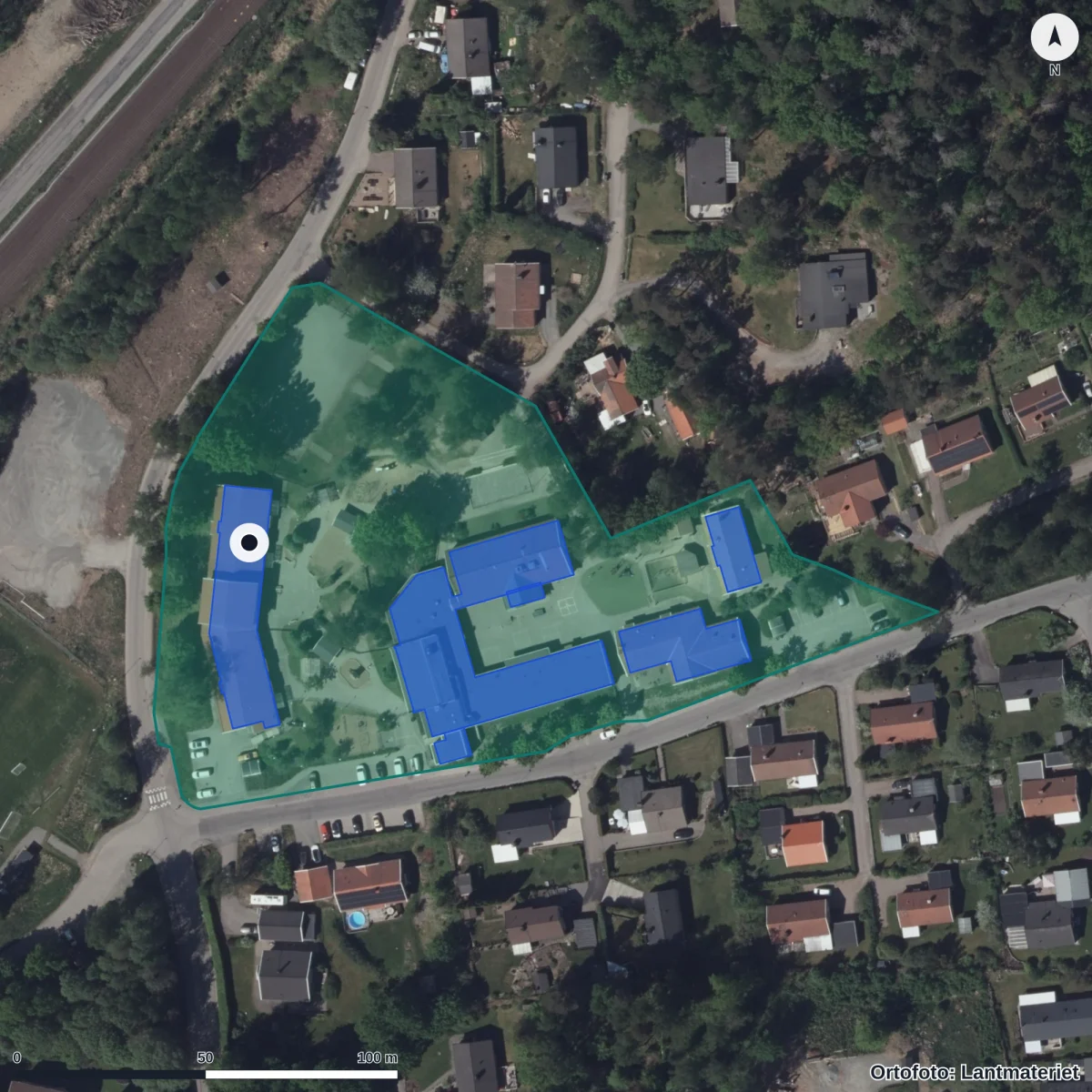 Aerial view of V. Bodarna Förskola, orthophoto from Lantmäteriet