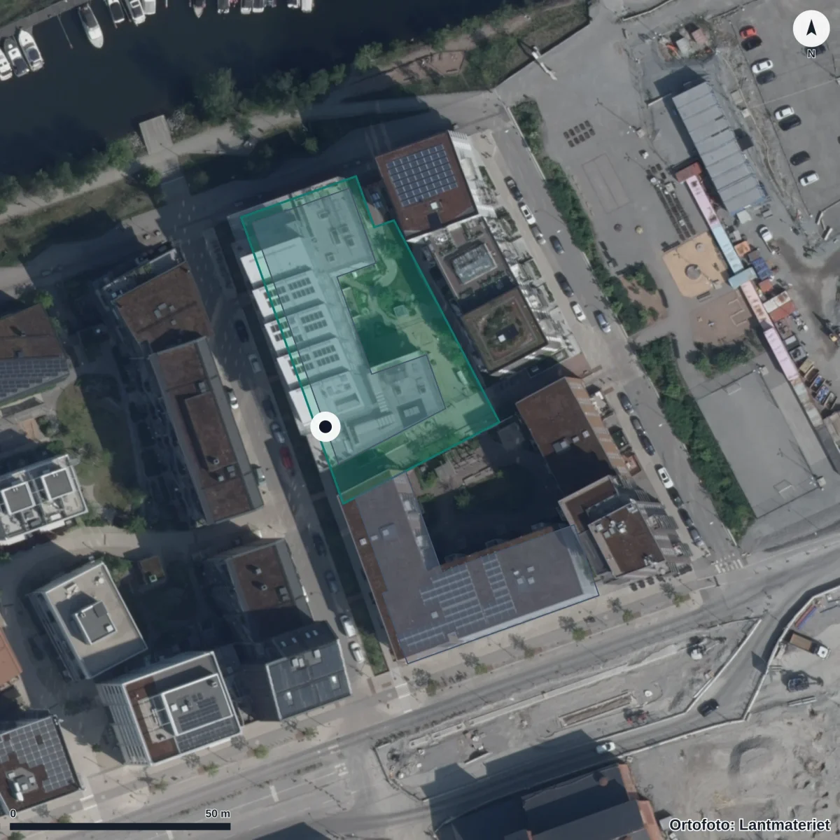 Flygbild över Djurgårdsvyn, Pysslingen Förskolor, ortofoto från Lantmäteriet