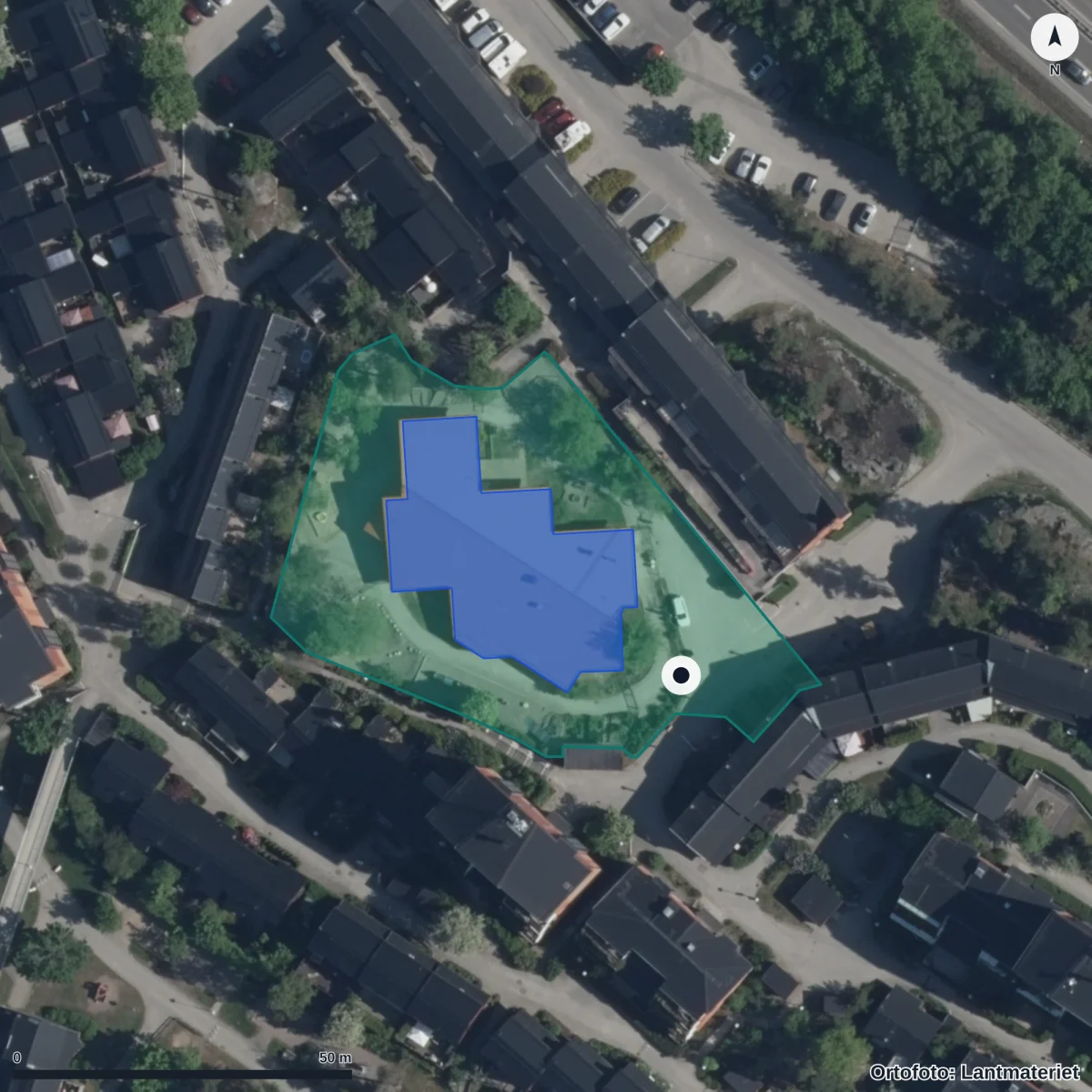 Flygbild över Förskolenätet AB Myrstacken, ortofoto från Lantmäteriet