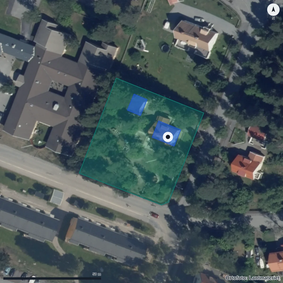 Aerial view of I Ur Och Skur Hattstugan, orthophoto from Lantmäteriet