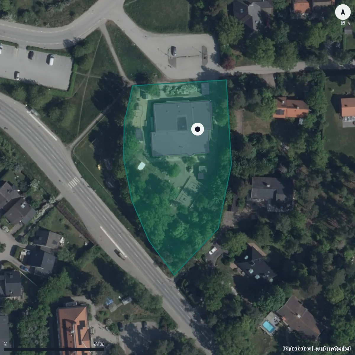 Aerial view of Småbarnsskolan, orthophoto from Lantmäteriet