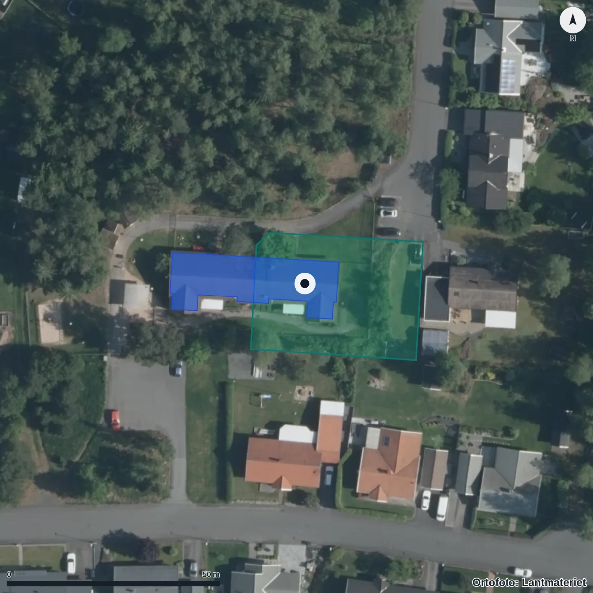 Flygbild över Södra Parks Förskola, ortofoto från Lantmäteriet