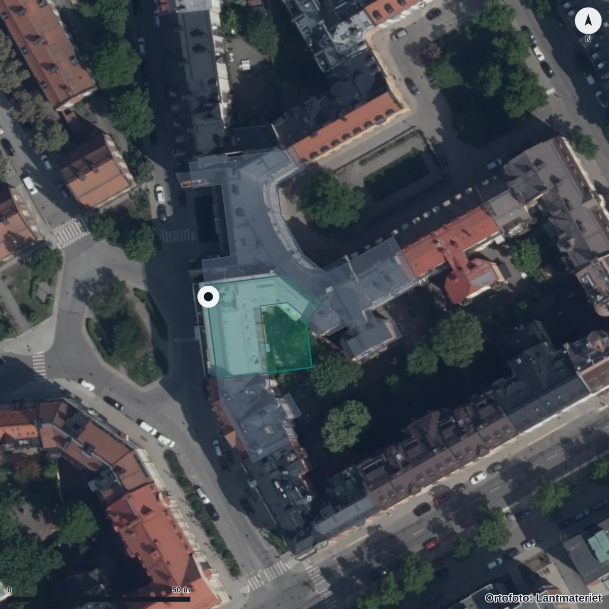 Flygbild över Förskolan Tårtan, ortofoto från Lantmäteriet