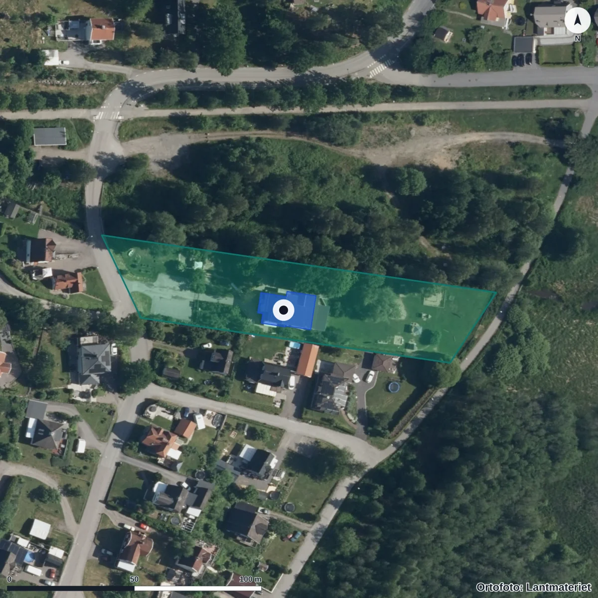 Flygbild över Sjöviks Förskola, ortofoto från Lantmäteriet