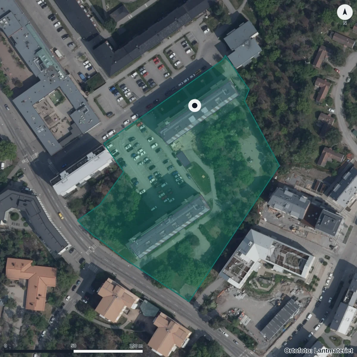 Aerial view of Förskolan Skogsbyns, orthophoto from Lantmäteriet